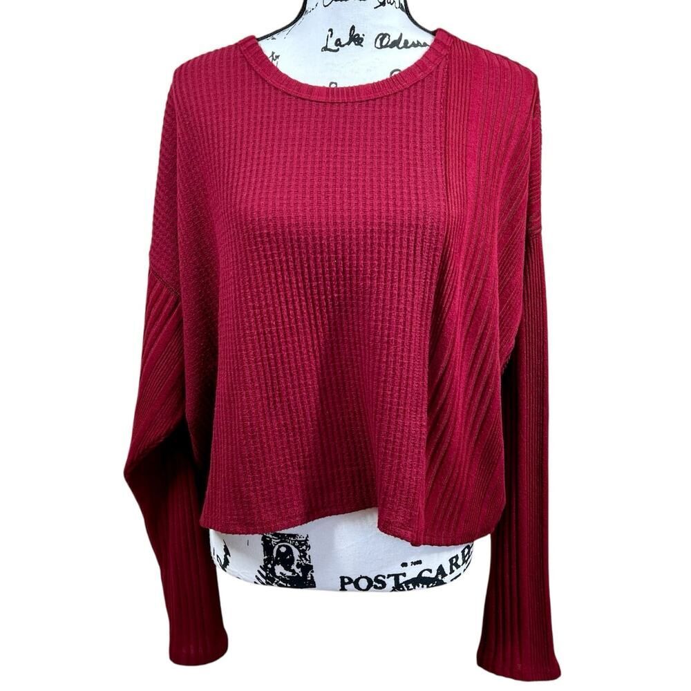 Wild fable Berry Red waffle knit crop longs leeve pullover tee size XXL college